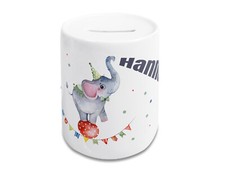 Spardose für Kinder mit Name Elefant Zirkus Personalisiert Geschenk aus Keramik 