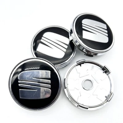 NEU 4x 60mm Seat Auto Nabendeckel Schwarz/Silber Felgendeckel Nabendeckung Satz - Bild 1 von 4