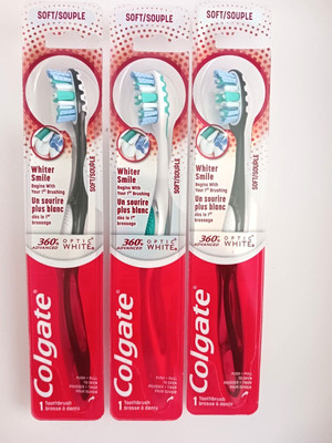 Lot of 3 - Colgate 360° Advanced Optic White Toothbrush Soft (2 Black & 1 White)