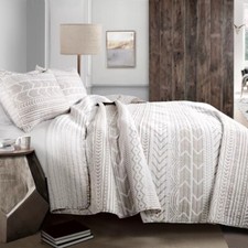 New Lush Decor 3pc King Size Hygge Geo Reversible Cotton Quilt  Sham Set