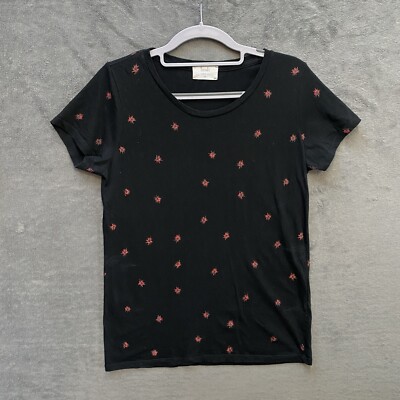 Hush Short Sleeve Black Tshirt Size XS Red Patterned Womens