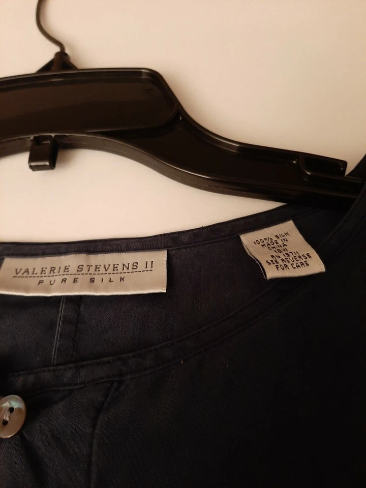 Túnica Valerie Stevens Pura Seda Botón Delantero Para Mujer Talla 18W Azul Aberturas Laterales Foto 2 de 3
