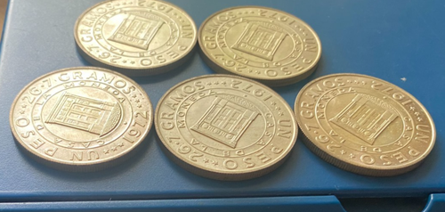 REPUBBLICA DOMINICANA, 1972, CASA MONETA, 1 PESO, lotto di 5, ARGENTO, non circolati - Foto 7 di 7