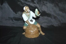 RARE Vintage Nanjing China Mudman Fisherman Basket Holding Fish Signed Numbered
