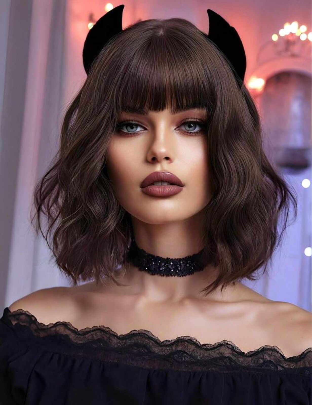 Perruque bouclée brune courte 35cm solution perte de cheveux