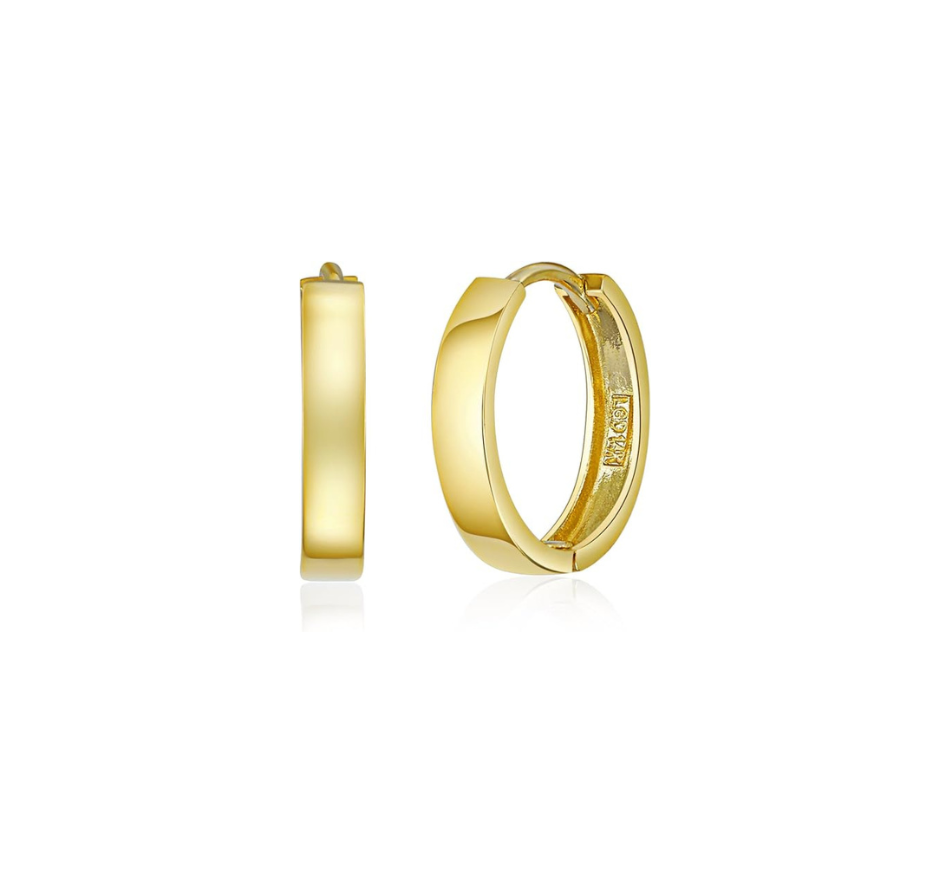 アクセサリー luijewelry tiny hoop 14K Solid Gold Hoop Huggie Earrings - 2.5mm x 14mm - Small