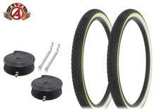 ALTA BICYCLE WIRE BEAD TIRES 26 x 2.125 YELLOW LINE HEAVY DUTY DIAMOND 6pc SET.