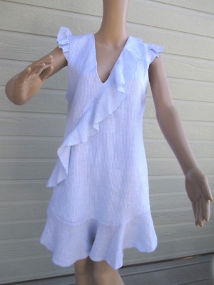 NWT Karina Grimaldi Fortin Blue White Stripe Linen Mini Dress SZ M  $240