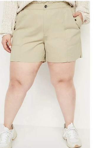 High-Waisted Twill Utility Shorts- Plus 