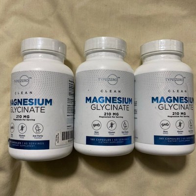 3 pack Type Zero Magnesium Glycinate 210mg 180 Capsules Exp 10/26