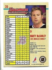 MARTY MCSORLEY 1992-93 BOWMAN CARD NEAR MINT+ CONDITION