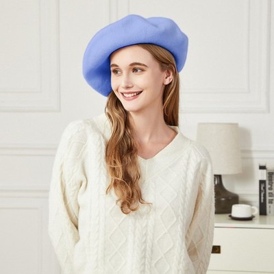 6328 Xxl 100% Wool French Lake Blue Beret Hats For Women Man Painter Hat XXL 100% Wool French Lake Blue Beret Hats for Women Man  main image 2