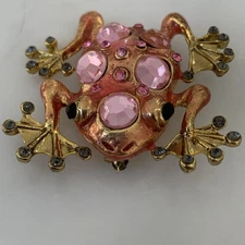 FUNKY LARGE ENAMEL FROG PIN PINK ACRYLIC AND CRYSTALS CONTEMPORARY FASHION 
