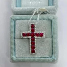 2ct Round Cut Ruby Diamond Cross Pendant 14k White Gold Plated Free Chain