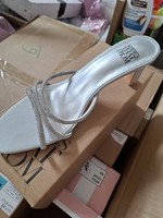 Where's That From Silver Satin Rhinestone Mule Block Heel Pointed Toe UK 7