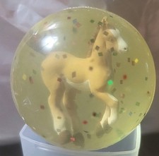 1 3/4" Clear Sparkly Bouncy Ball With Miniature Tan/Brown Horse /Pony Inside