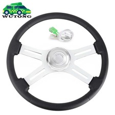 18" Leather Steering Wheel 4 Spoke For Freightliner/ Kenworth/ Peterbilt/ Volvo