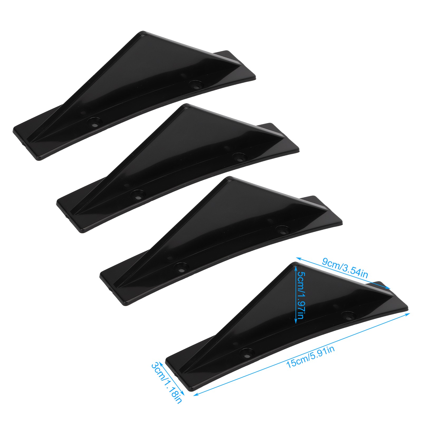 4pcs Rear Bumper Diffuser ABS Curved Glossy Black Spoiler Fin For Car