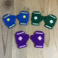 Winter Mitten Fridge Magnet 3 Pairs Handmade Plastic Canvas Vintage 2.5  