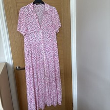 Zara Pink & White Floral collared Midi Shirt Dress Size S