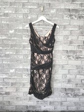 Phase Eight Lace Bodycon Midi Dress UK 12 Black Nude Evening Occasion Cocktail