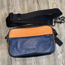 Coach Shoulder Bag 89899 Navy Signature Leather PVC 23cm Used