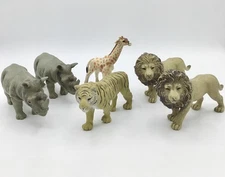 6 Pc Safari Animal Set Of 2 rhinoceroses, a giraffe, a tiger, and 2 lions- PVC