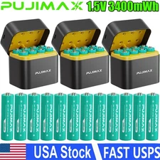 8/16/24/32PCS 1.5V 3400mWh Rechargeable AA Lithium Batteries with Charger Box