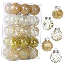 Clear Christmas Ball Ornaments, 30ct 2.36" Shatterproof Xmas 60mm/2.36inch Gold