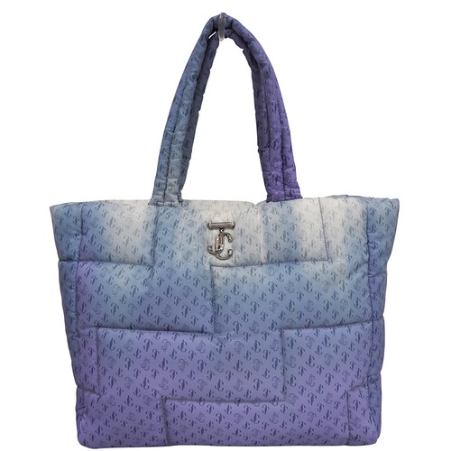 Jimmy Choo LAYA Nylon Tote Bag Silver Shoulder Used Authentic