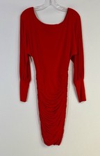 VTG Bebe Ruched Long Sleeves Cocktail Dress Red Stretch Size S Party VDay