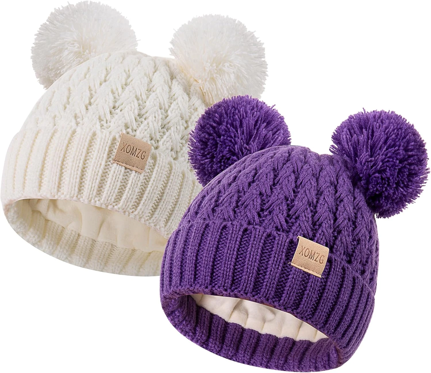 Toddler Winter Beanie Hat, Infant Winter Warm Knit Fleece Lined Cap for Girls Bo