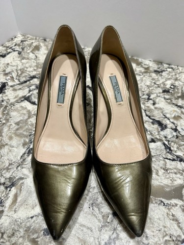 PRADA Pointed Toe Heels Size 40.5/10 US Green Enamel - Picture 14 of 14