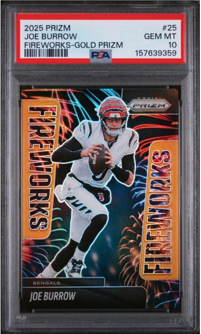 2025 PANINI PRIZM #25 FIREWORKS GOLD PRIZM JOE BURROW 10 /10 PSA 10 Gem Mint