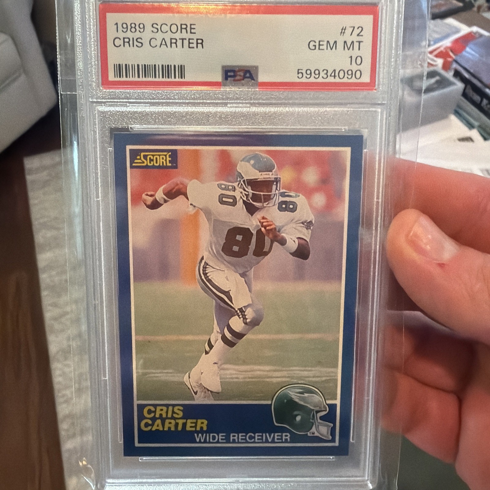 1989 SCORE #72 CRIS CARTER PSA 10 GEM MINT RC ROOKIE HOF🔥📈