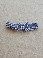 Infant Girl Blue White Plaid Headband With Bow Cotton Newborn Baby Girl