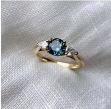2Ct Round Simulated London Blue Topaz Three Stone Ring In 14k Yellow Gold Plated