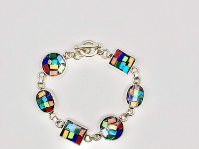 Sterling Silver Mosaic Inlay Bracelet   8 
