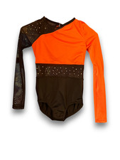 Weissman Dance Costume 14146 Black Orange Stoned Leotard CHILD MEDIUM MC