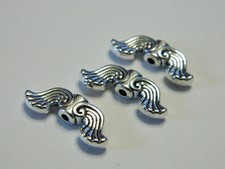 19MM Curvy Antiqued Metal Alloy Silver Angel Wings Beads - Silver Angel Wing