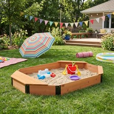 Octagon Sandbox with Storage for Kids Solid Wood Sandpit with Cover and Liner