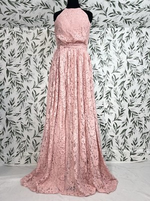 Elegant Pink Lace Evening Maxi Gown Prom Bridesmaid Wedding Guest Sz S 6 NWT #7