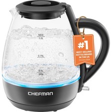 Chefman 1L Electric Glass Kettle w/ LED Indicator Light, Automatic Shutoff Black