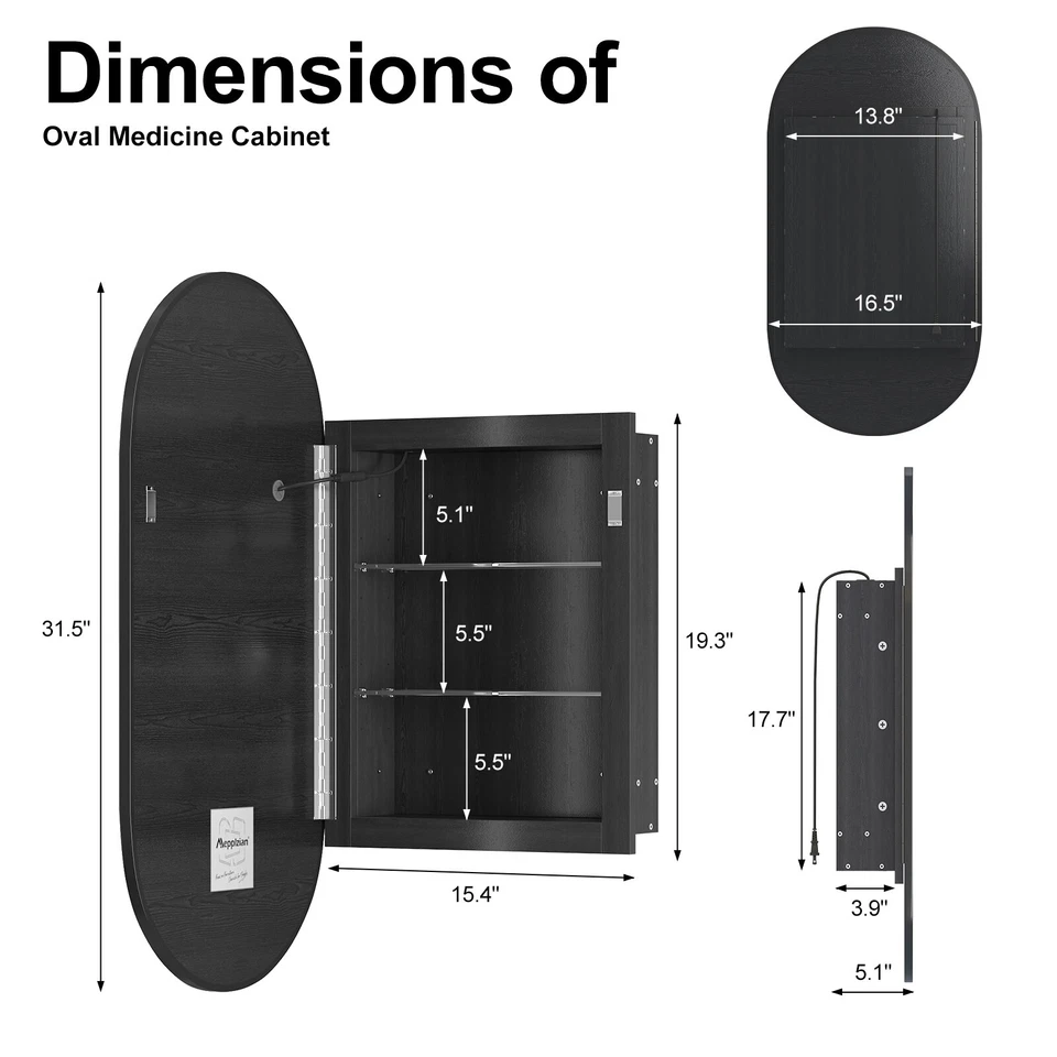 Bright Oval LED Bathroom Mirror Medicine Cabinet Dimmable Lighted Vanity Mirror - Image 4 of 4