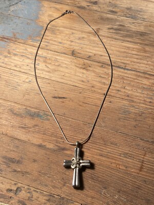 Vintage Cross Pendant Sterling Silver Necklace Retro 18
