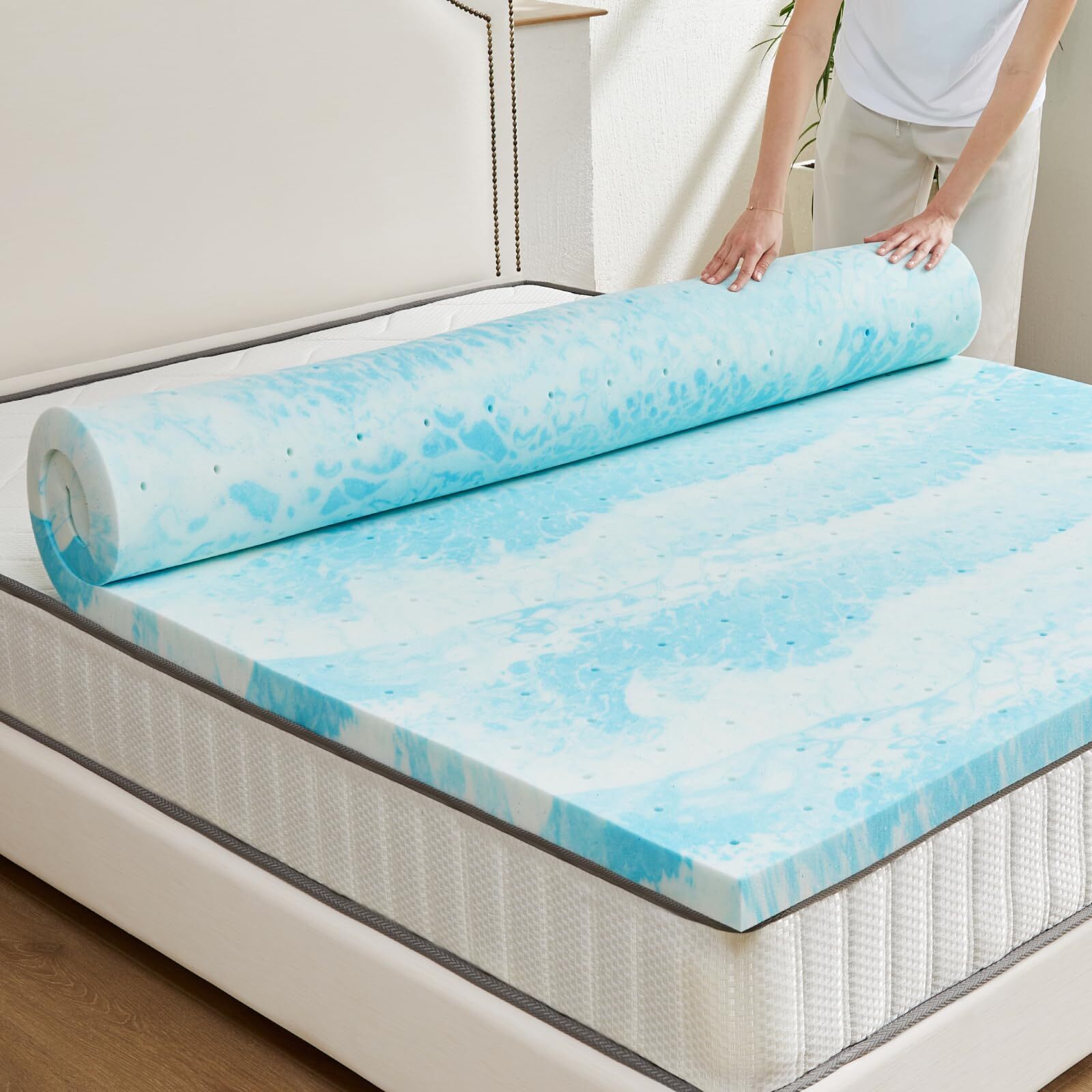Mattress Topper, 3 Inch King Size Cooling Gel-Infused Memory Foam Mattress Be...