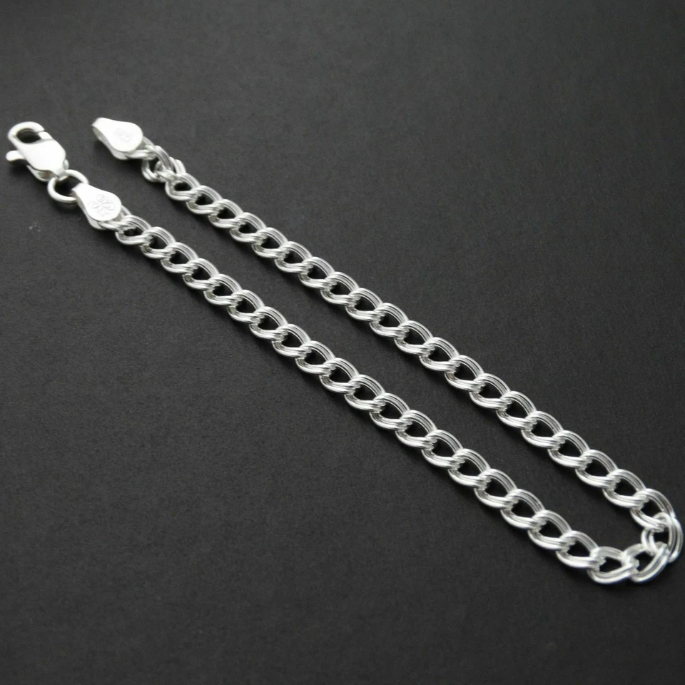 Pulseira e tornozeleira berloque de prata esterlina 925 5 mm elos duplos para mulheres e homens - Imagem 3 de 4