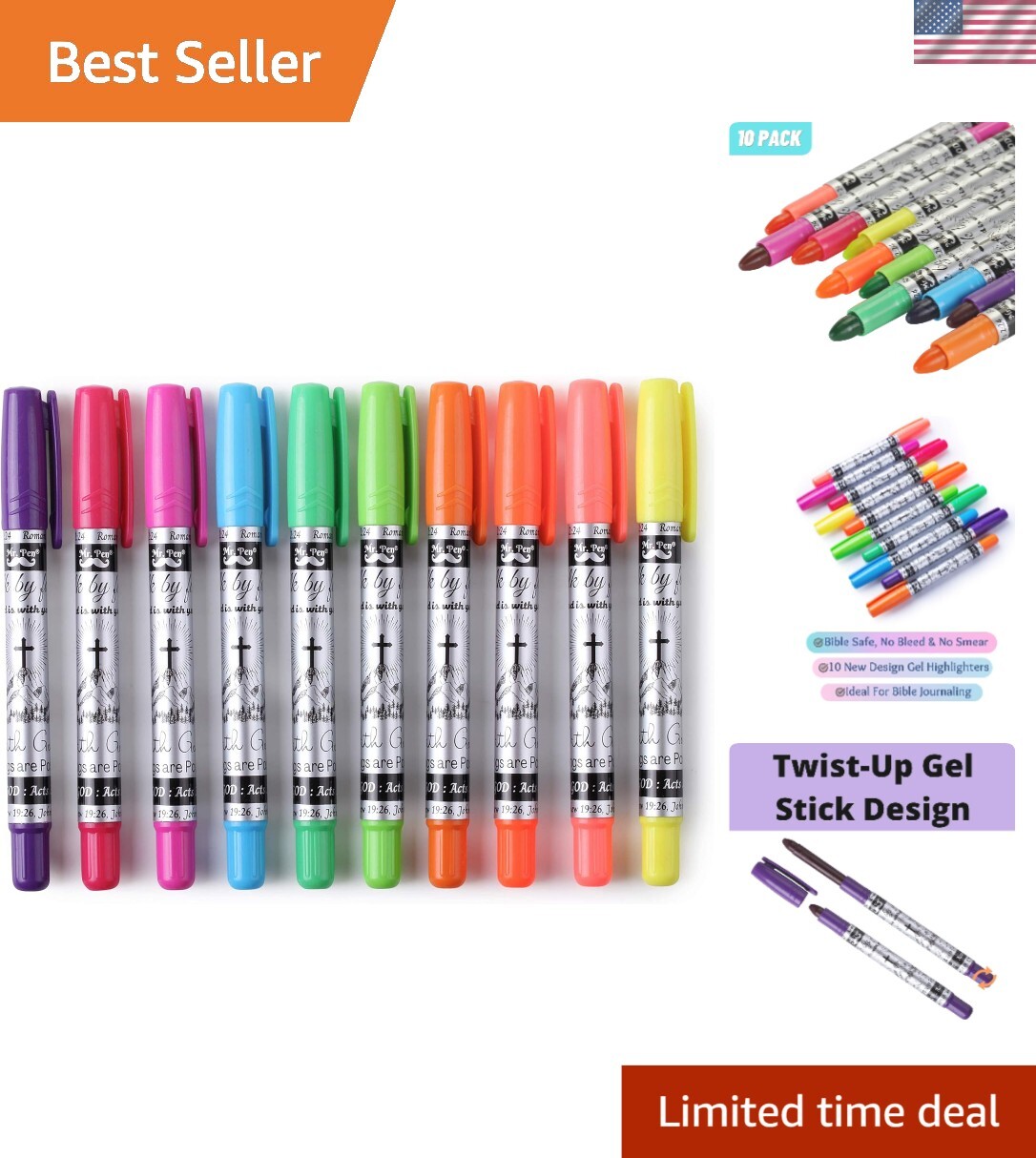 Gel Highlighters for Bible - Smooth Application, 10-Pack Assorted Colors-image