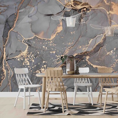 3D Gray Gold Texture Marble Self-adhesive Removable Wallpaper Murals