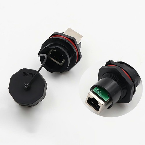 RJ45F6 + RJ45F71 IP67 Wasserdichte Stecker CAT6 Transfer Steckdose Panel Mount - Picture 7 of 9